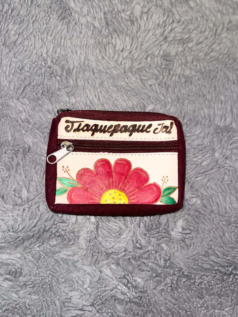 Tlaquepaque Jal Leather Hand-Painted Floral Coin Purse Red